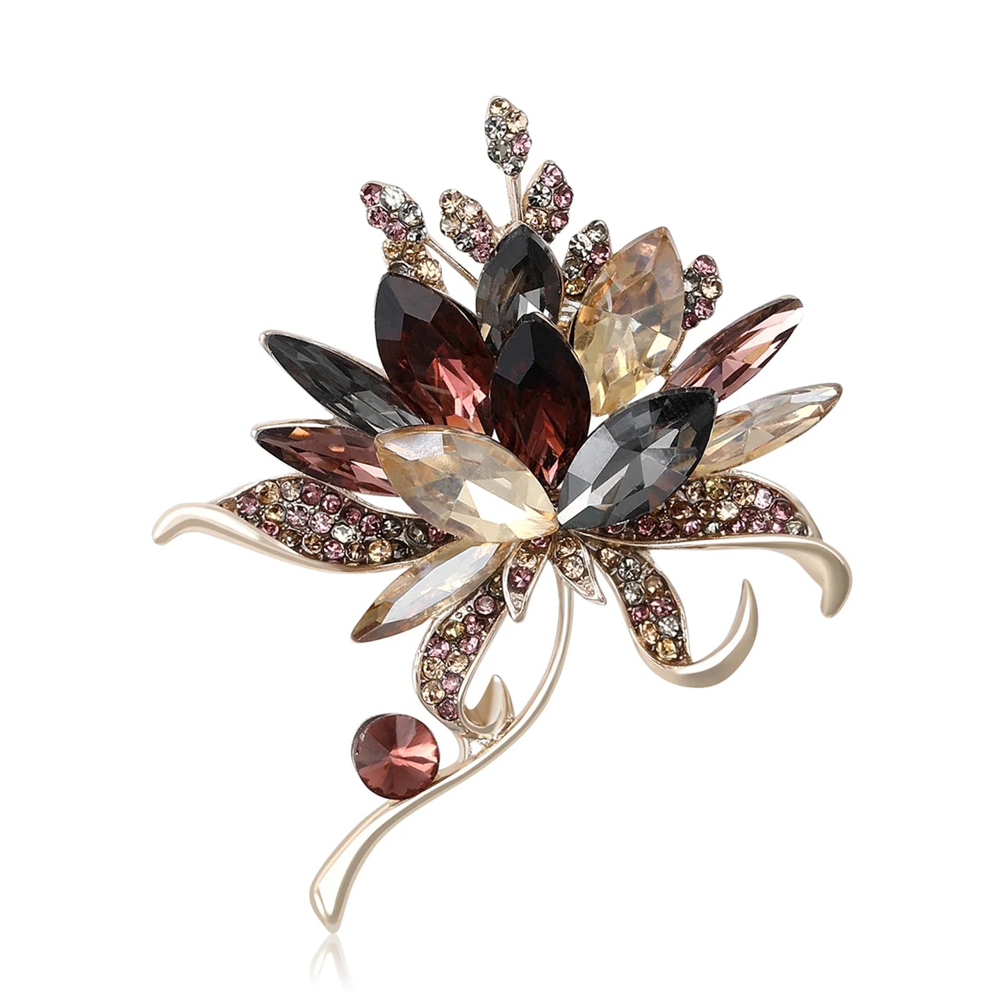 Luxury Crystal Glass Hand Bouquet Brooches for Women Unisex Flower Pins 3-color Available Casual Party Accessories Gifts