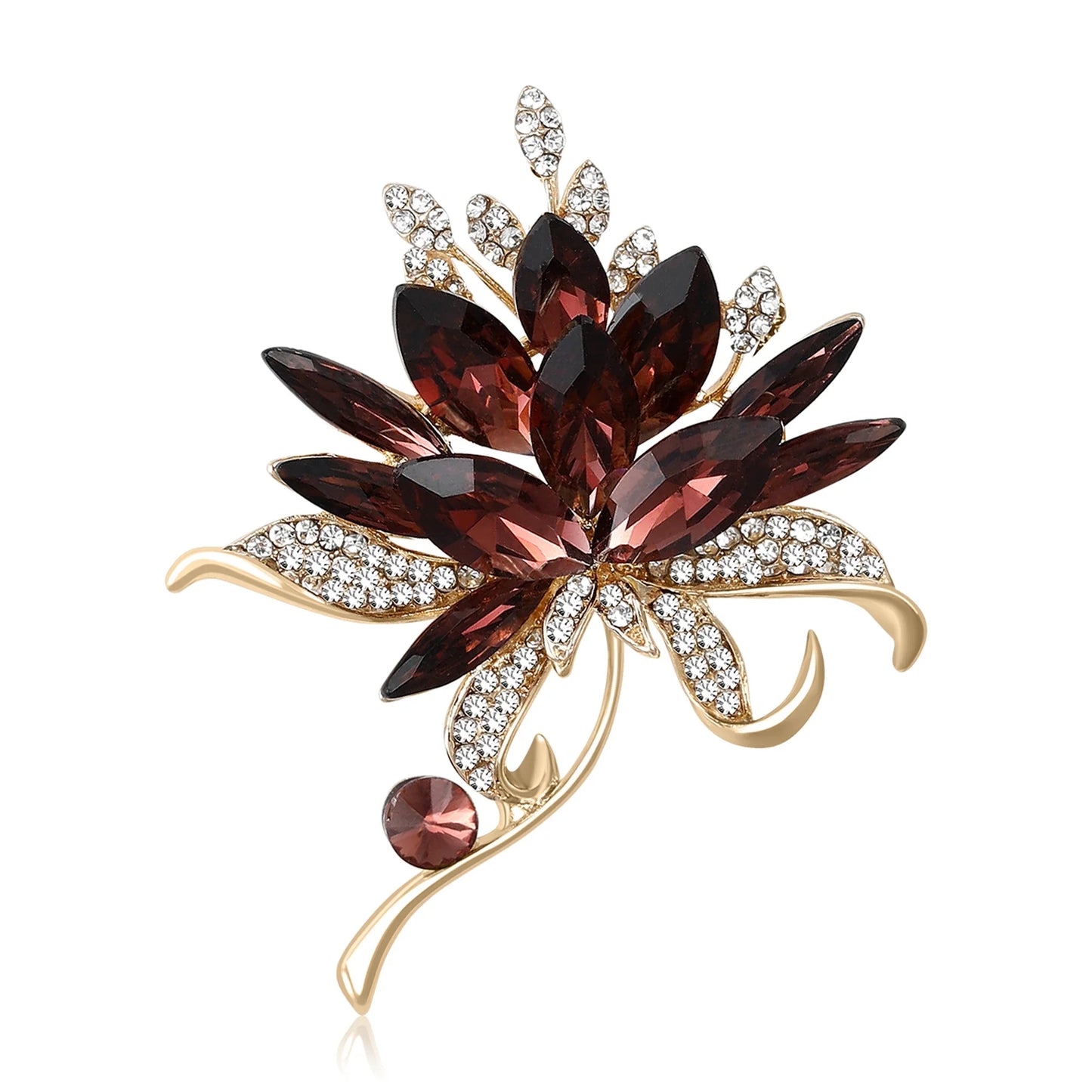 Luxury Crystal Glass Hand Bouquet Brooches for Women Unisex Flower Pins 3-color Available Casual Party Accessories Gifts