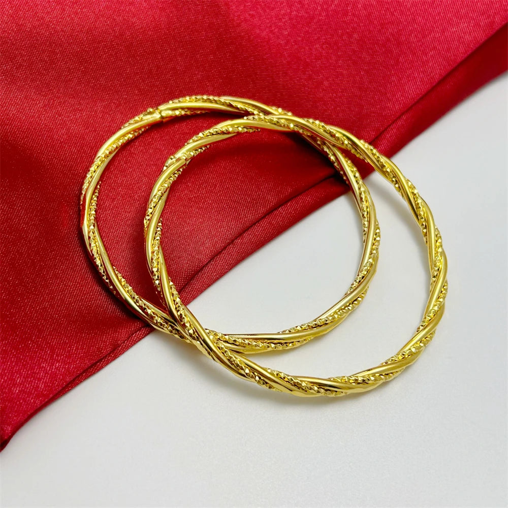 Women's Hand Bracelets Yellow Gold Plated Round Circle Twisted Cuff Bangle Pulsera Femme Trendy Jewelry Party Gifts Bijoux