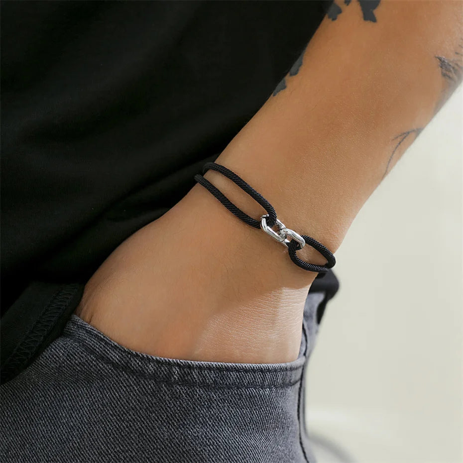 IIngemark Goth Handmade Adjustable Rope Chain Bracelets for Men Simple Metal Link Braclet Homme Accessories Boyfriend Pulseira